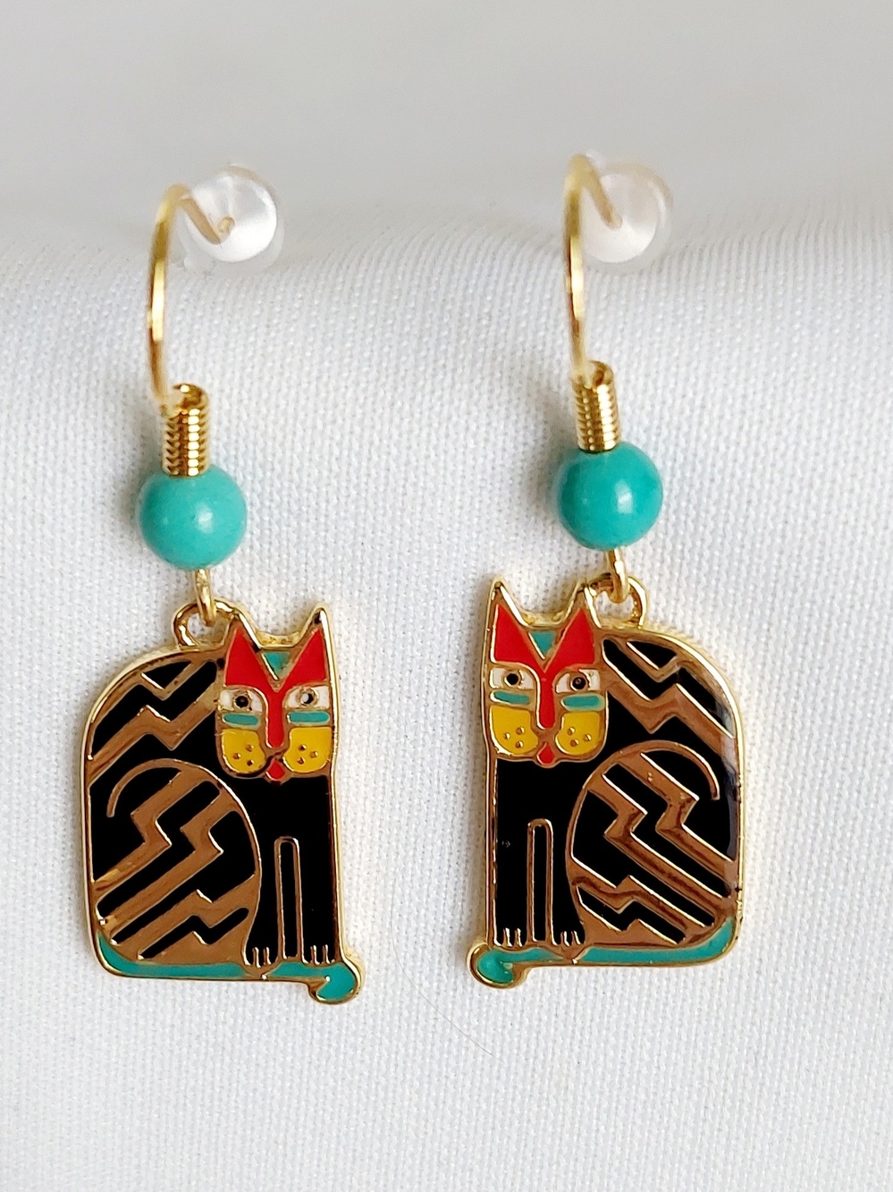 Laurel Burch Cat Earrings Goldtone Enamel NWOT